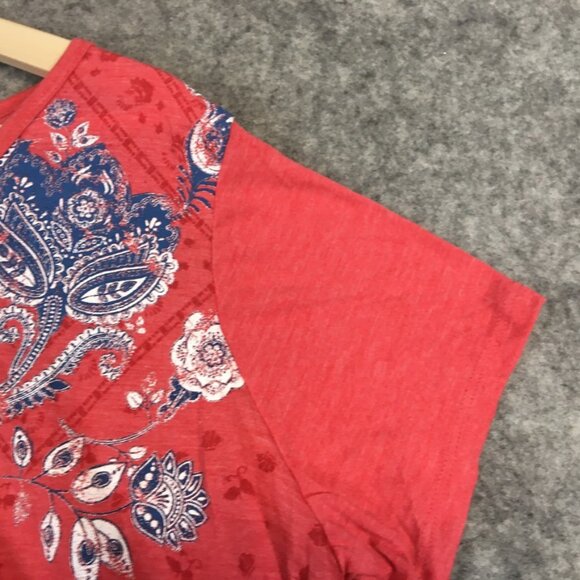 Style Co Top 0X Short Sleeve Knit V Neck Floral Bandana Print Red Paisley Blue - Picture 5 of 13